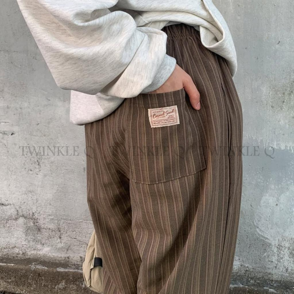 🎀TwinkleQ韓國代購-預購✈️東大門🔥南大門正韓 休閒長褲 條紋 鬆緊 寬鬆長褲 長褲-細節圖4