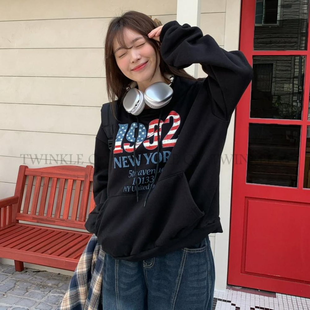 🎀TwinkleQ韓國代購-預購✈️東大門🔥南大門正韓 連帽t恤1992 圖案字母印花 休閒 連帽上衣 連帽衫 帽t-細節圖3