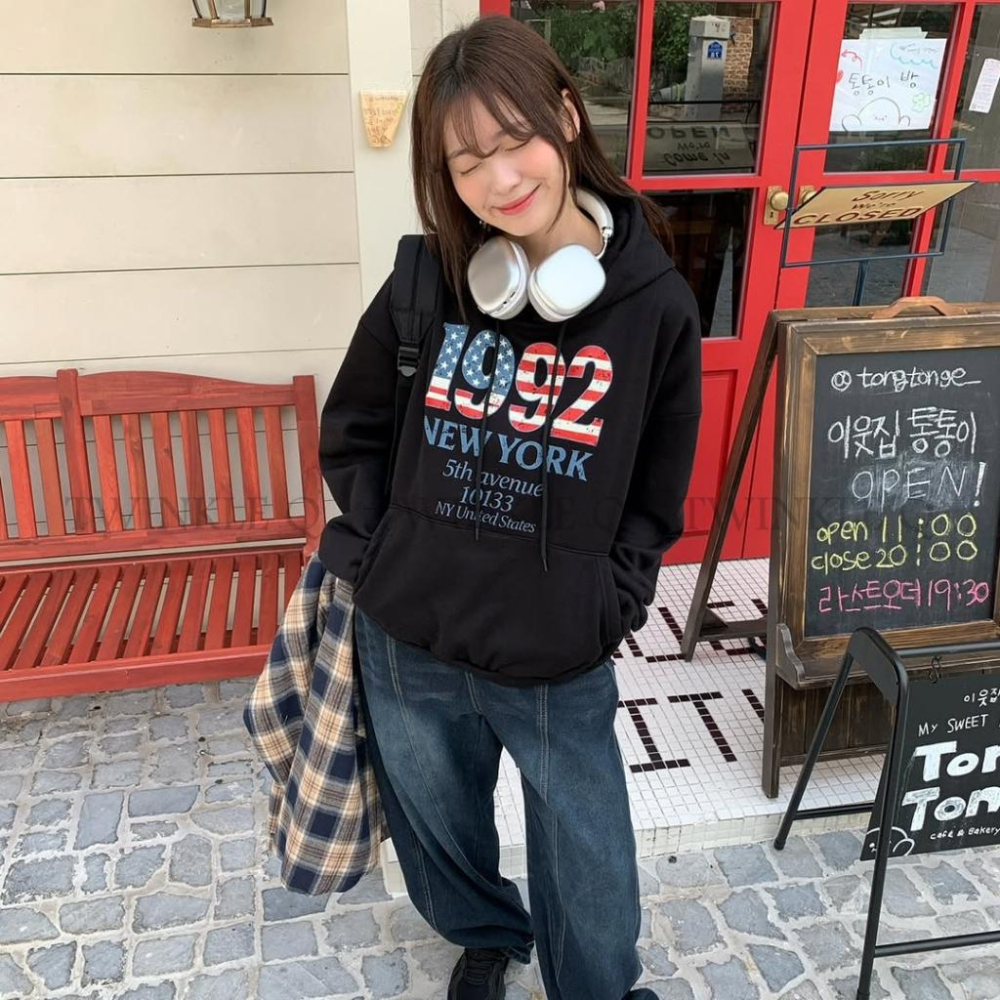 🎀TwinkleQ韓國代購-預購✈️東大門🔥南大門正韓 連帽t恤1992 圖案字母印花 休閒 連帽上衣 連帽衫 帽t-細節圖4