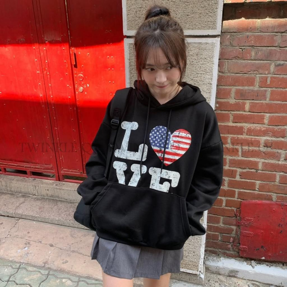 🎀TwinkleQ韓國代購-預購✈️東大門🔥南大門正韓 連帽t恤 愛心 字母印花 長袖上衣 連帽上衣 帽t-細節圖2