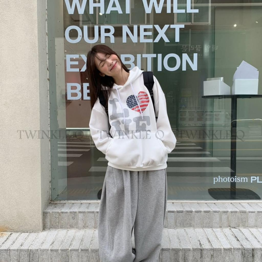 🎀TwinkleQ韓國代購-預購✈️東大門🔥南大門正韓 連帽t恤 愛心 字母印花 長袖上衣 連帽上衣 帽t-細節圖3