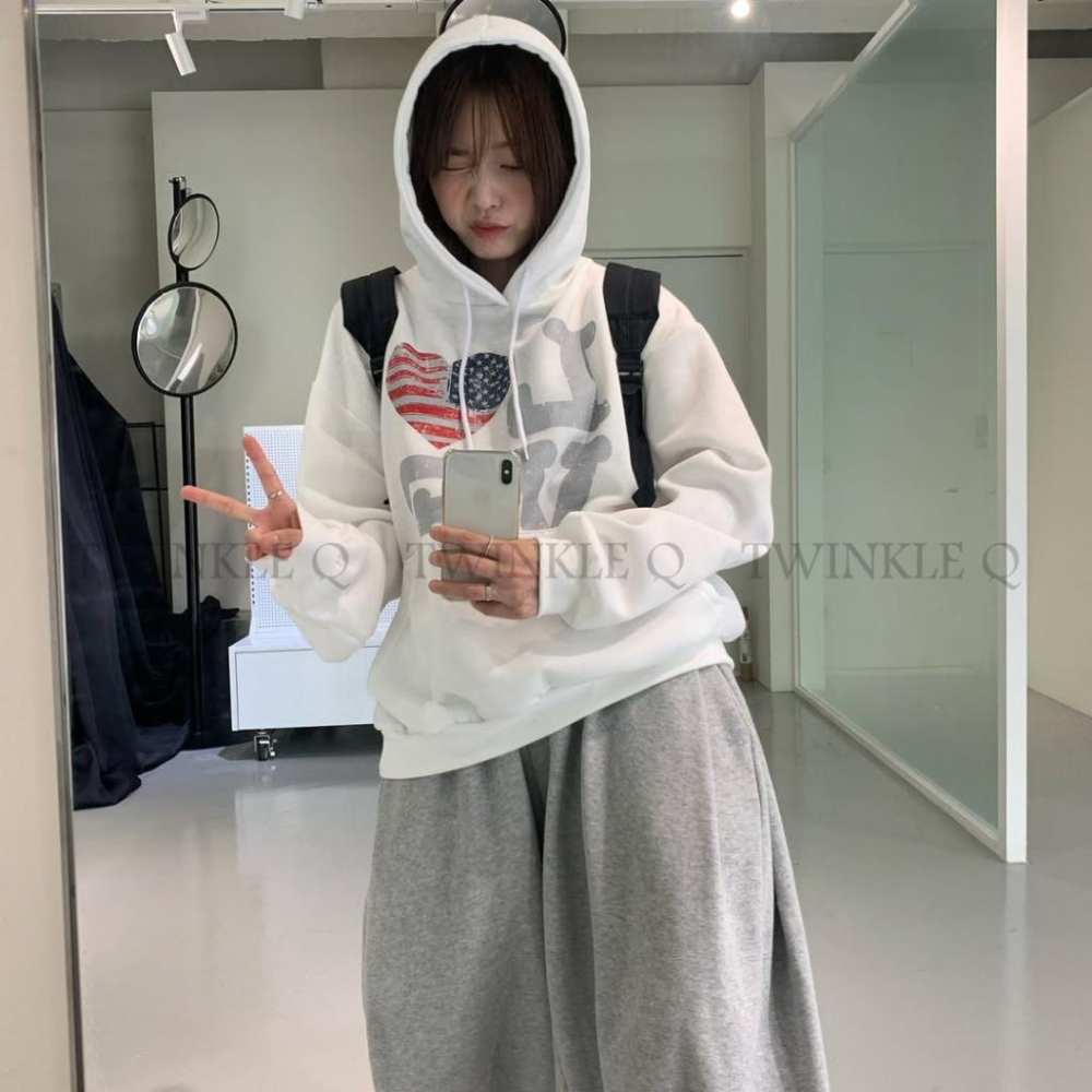 🎀TwinkleQ韓國代購-預購✈️東大門🔥南大門正韓 連帽t恤 愛心 字母印花 長袖上衣 連帽上衣 帽t-細節圖4