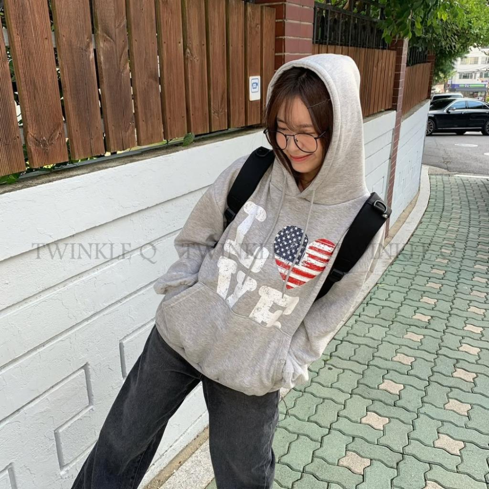 🎀TwinkleQ韓國代購-預購✈️東大門🔥南大門正韓 連帽t恤 愛心 字母印花 長袖上衣 連帽上衣 帽t-細節圖7