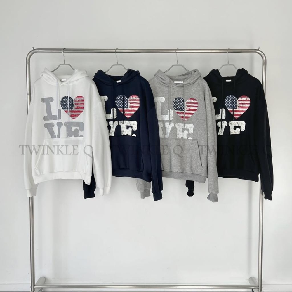 🎀TwinkleQ韓國代購-預購✈️東大門🔥南大門正韓 連帽t恤 愛心 字母印花 長袖上衣 連帽上衣 帽t-細節圖9