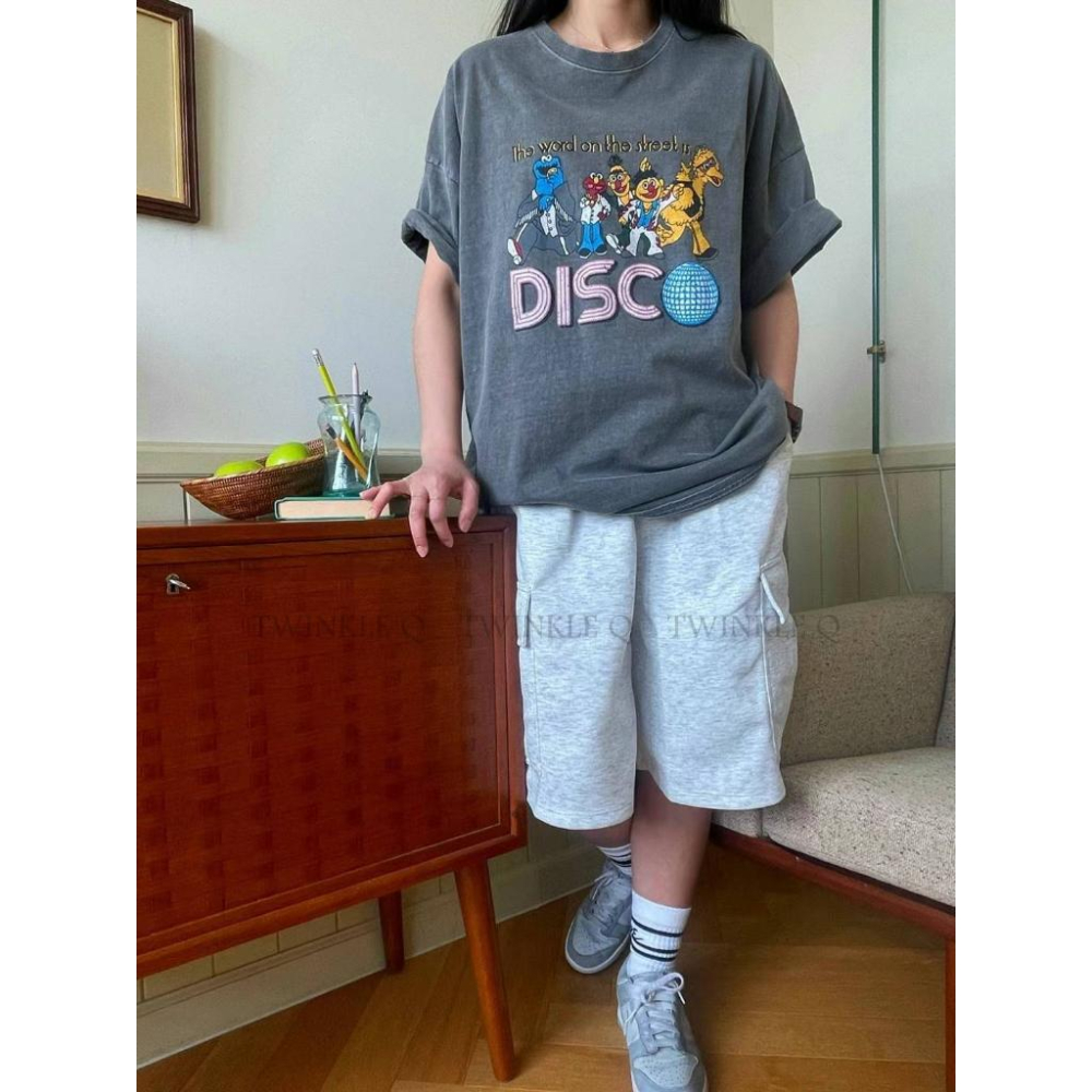 🎀Twinkle Q韓國代購-預購✈️東大門🔥南大門正韓 短袖t恤 芝麻街 圖案印花 水洗t恤 寬鬆版型 上衣 中性-細節圖3