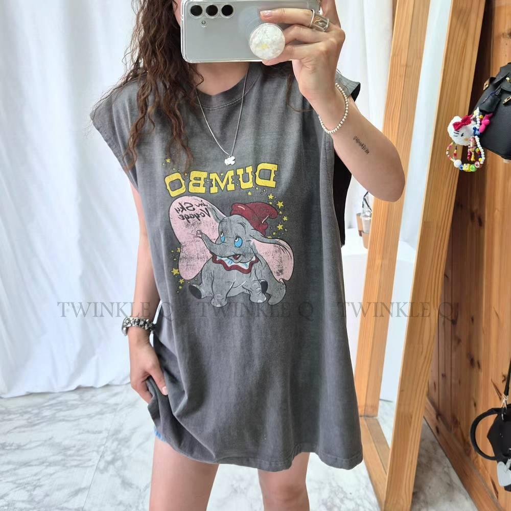 🎀Twinkle Q韓國代購(現貨+預購)✈️東大門🔥南大門正韓 無袖背心 小飛象 水洗t恤 刷舊 背心 男女 中性-細節圖5