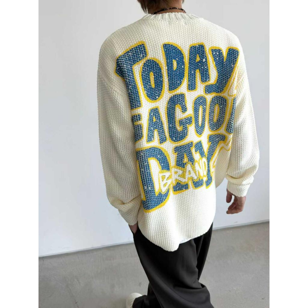 🎀TwinkleQ韓國代購-預購✈️東大門🔥南大門正韓 針織毛衣 字母 印花 寬鬆 針織上衣 毛衣 長袖上衣-細節圖4