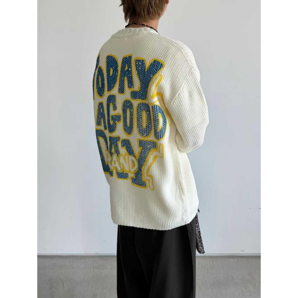 🎀TwinkleQ韓國代購-預購✈️東大門🔥南大門正韓 針織毛衣 字母 印花 寬鬆 針織上衣 毛衣 長袖上衣-細節圖5