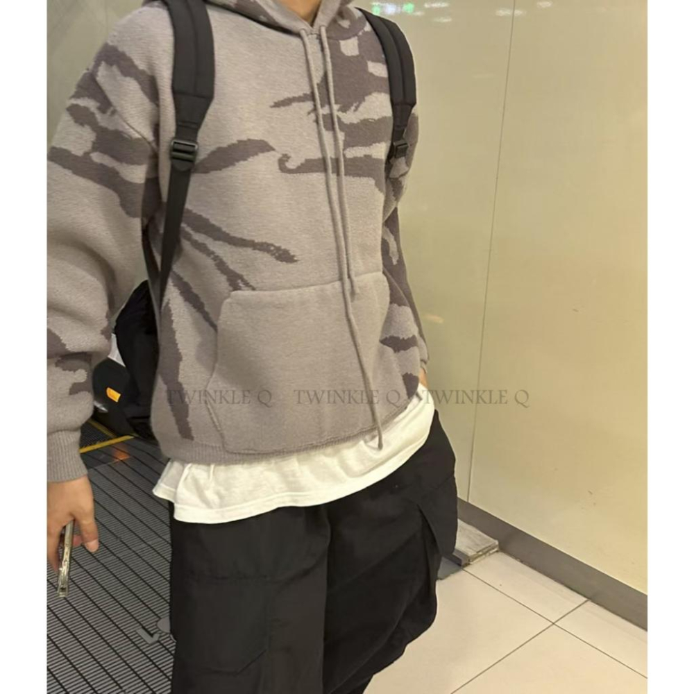 🎀Twinkle Q韓國代購-預購✈️東大門🔥南大門正韓 針織連帽上衣 迷彩風 休閒 連帽t恤 針織毛衣 毛衣-細節圖5