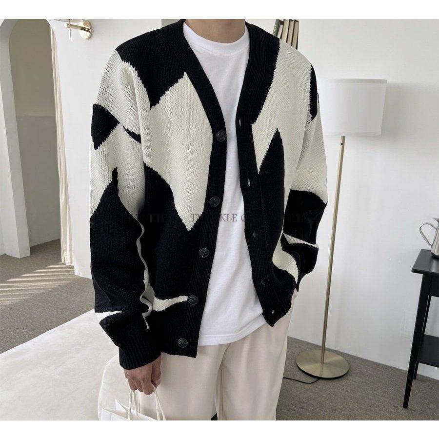 Twinkle Q韓國代購（現貨+預購）✈️東大門🔥南大門正韓 針織毛衣 不規則 撞色休閒外套 V領針織外套 男女 中性-細節圖4