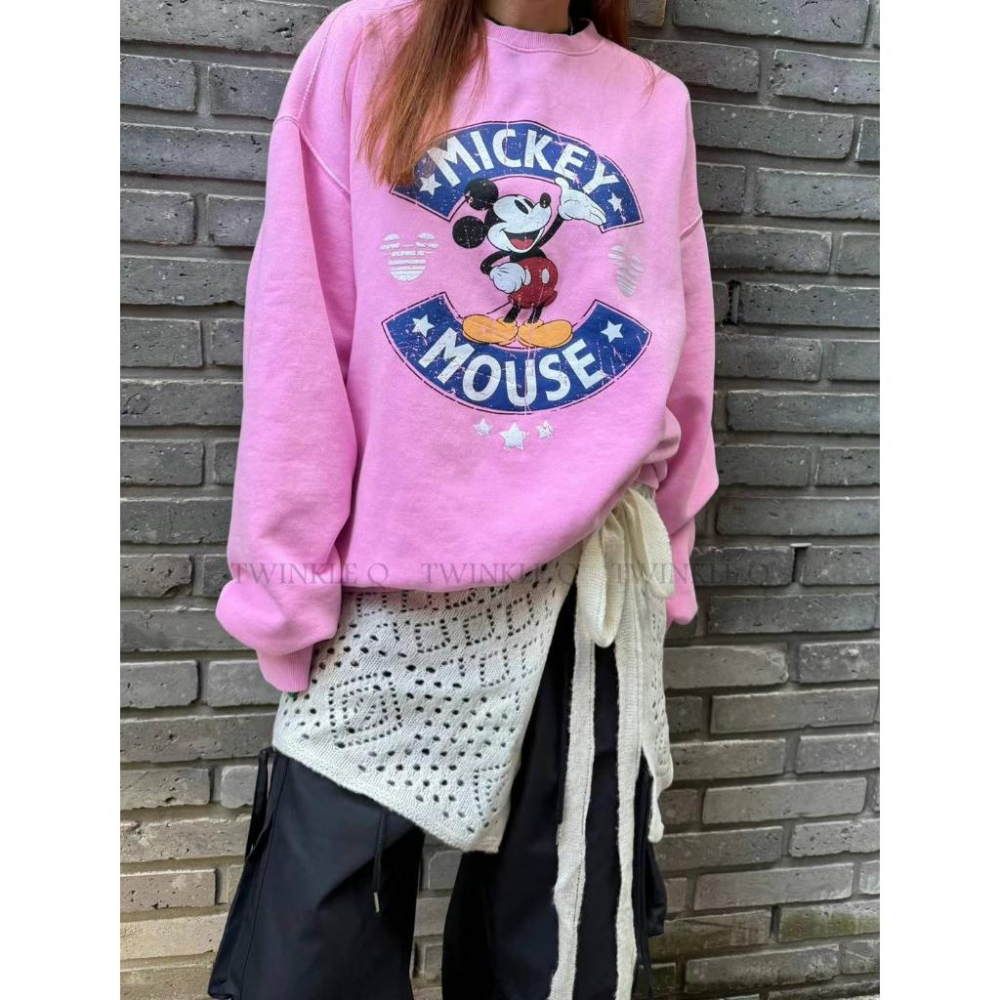 🎀Twinkle Q韓國代購-預購✈️東大門🔥南大門正韓 大學t 米奇 圖案 水洗 刷毛上衣 長袖t恤 長t 大學踢-細節圖2