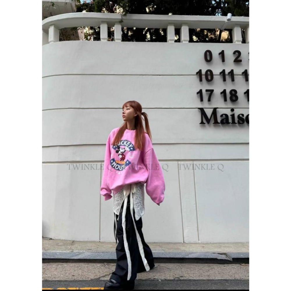 🎀Twinkle Q韓國代購-預購✈️東大門🔥南大門正韓 大學t 米奇 圖案 水洗 刷毛上衣 長袖t恤 長t 大學踢-細節圖3