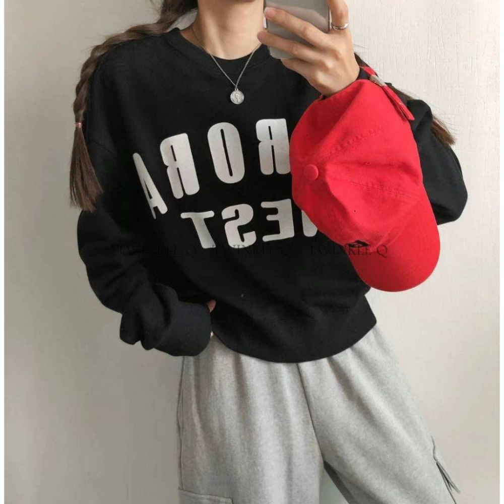 Twinkle Q韓國代購(現貨＋預購) ✈️東大門🔥南大門正韓 字母 印花 簡約 短版 大學t 長袖上衣 長袖t恤-細節圖8