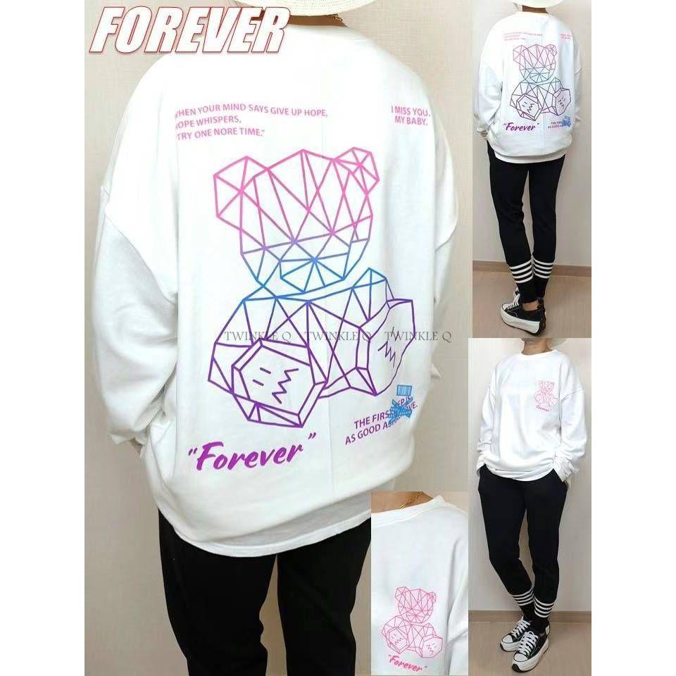 Twinkle Q韓國代購(現貨＋預購) ✈️東大門🔥南大門正韓 美式風格 熊熊 寬鬆 落肩 休閒上衣 大學t 男女中性-細節圖4