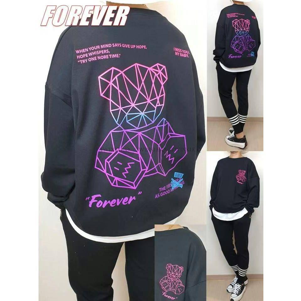 Twinkle Q韓國代購(現貨＋預購) ✈️東大門🔥南大門正韓 美式風格 熊熊 寬鬆 落肩 休閒上衣 大學t 男女中性-細節圖5