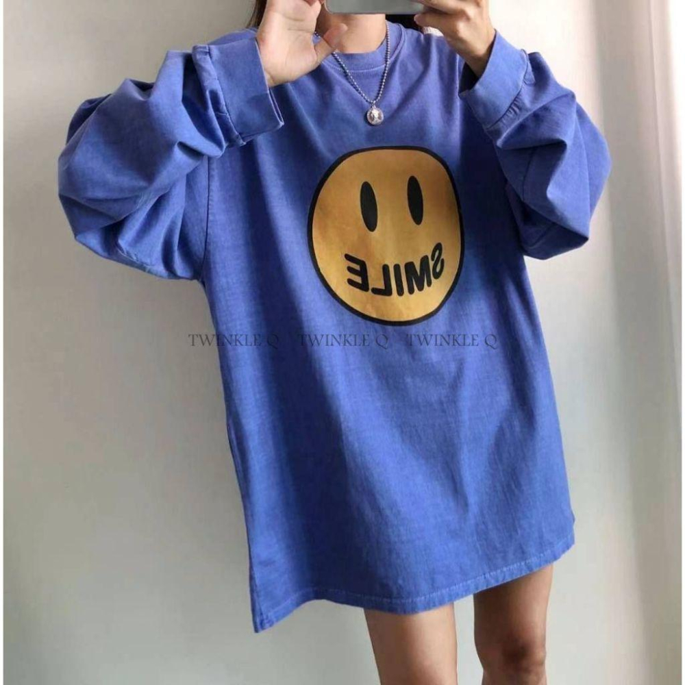 Twinkle Q韓國代購(部份現貨+預購)✈️東大門🔥南大門正韓 微笑 圖案 印花 圓領 休閒上衣 長袖上衣 男女中性-細節圖3