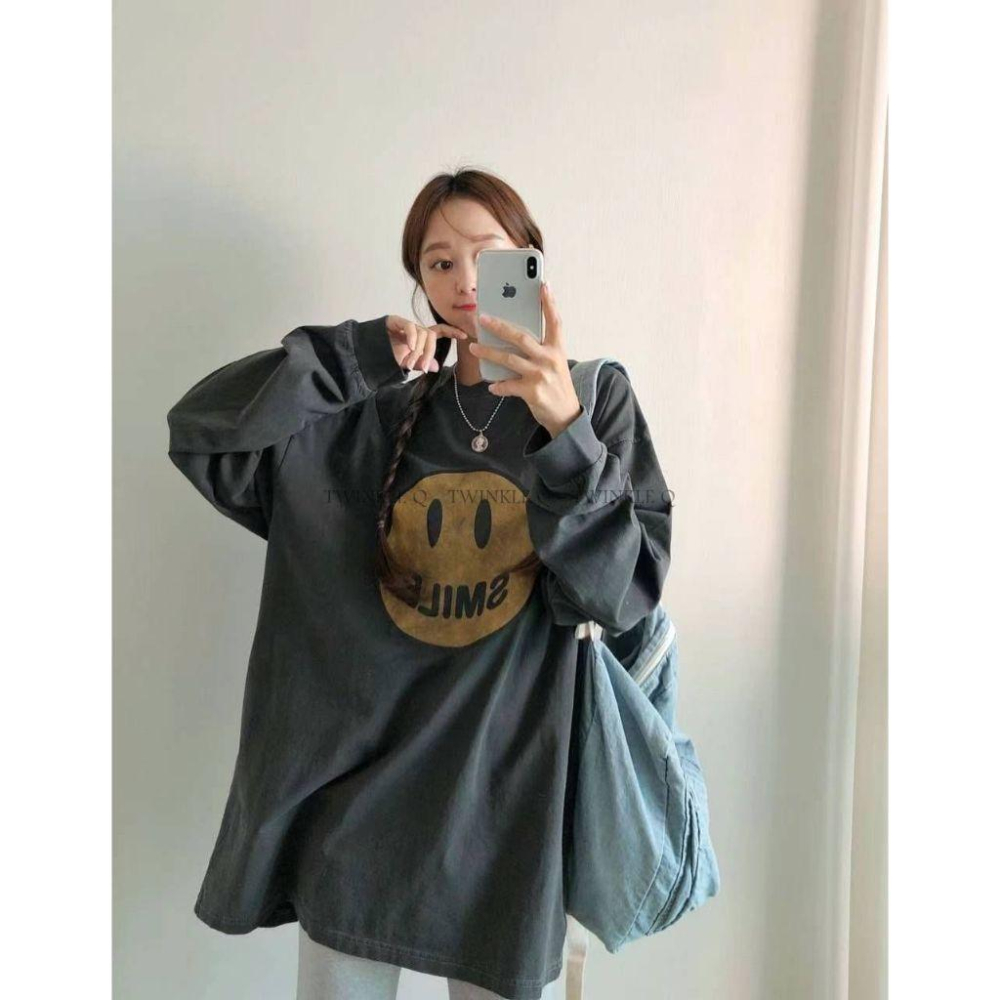 Twinkle Q韓國代購(部份現貨+預購)✈️東大門🔥南大門正韓 微笑 圖案 印花 圓領 休閒上衣 長袖上衣 男女中性-細節圖5
