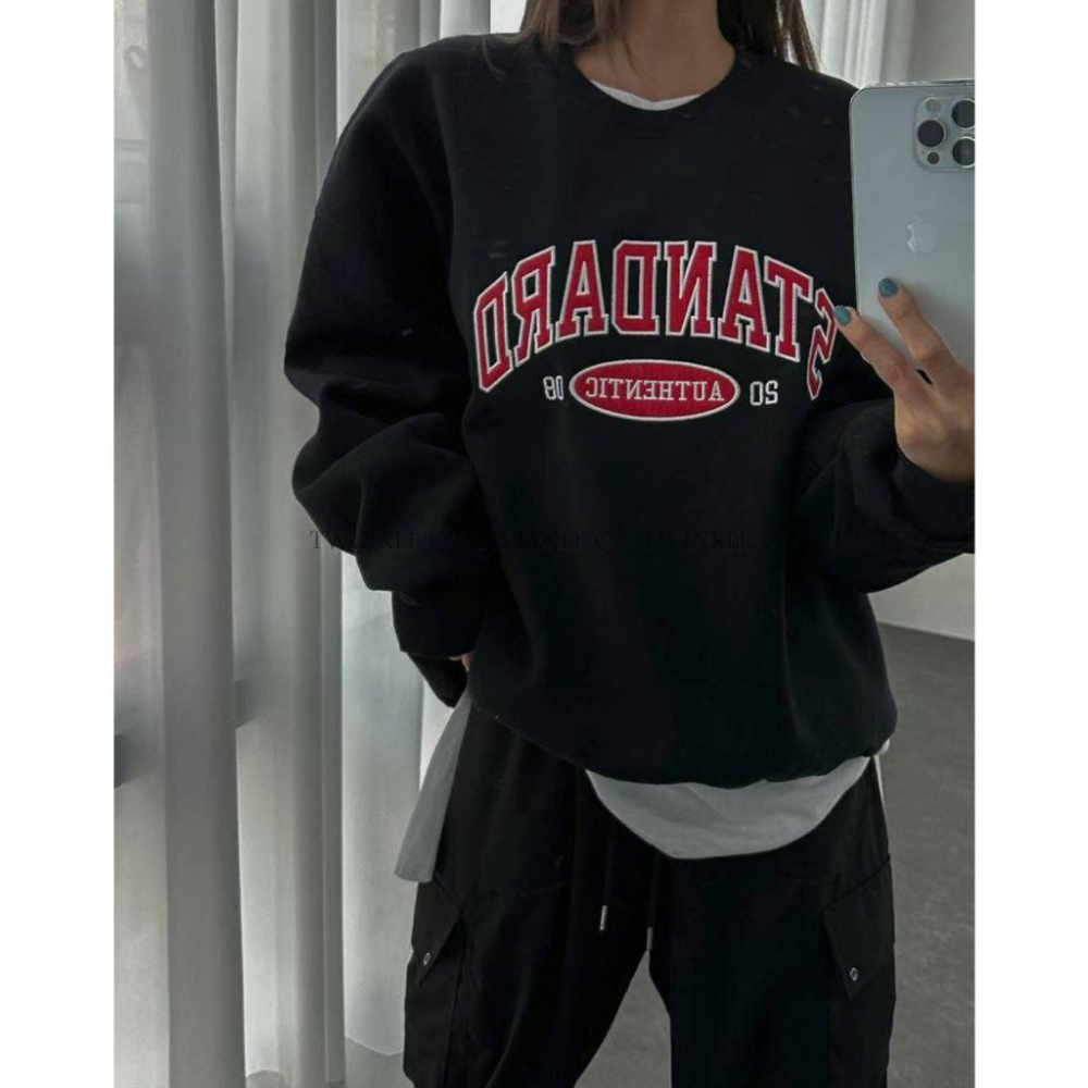 Twinkle Q韓國代購(現貨+預購)✈️東大門🔥南大門正韓 美式風 校園風 字母 刺繡 大學t 長袖t恤 男女 中性-細節圖6