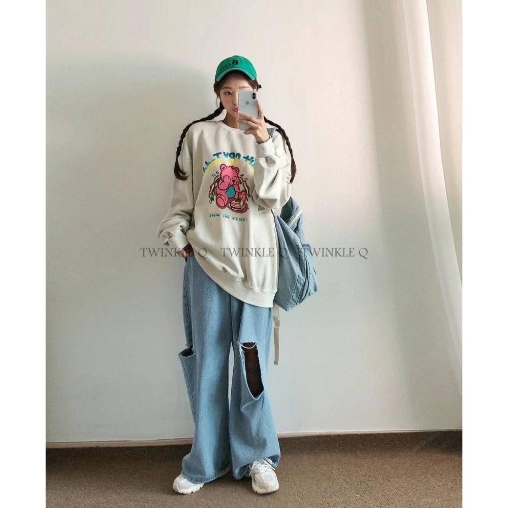 Twinkle Q韓國代購(現貨+預購)✈️東大門🔥南大門正韓 泰迪熊 哭哭 彩虹熊長袖t 休閒上衣 大學t 男女 中性-細節圖3