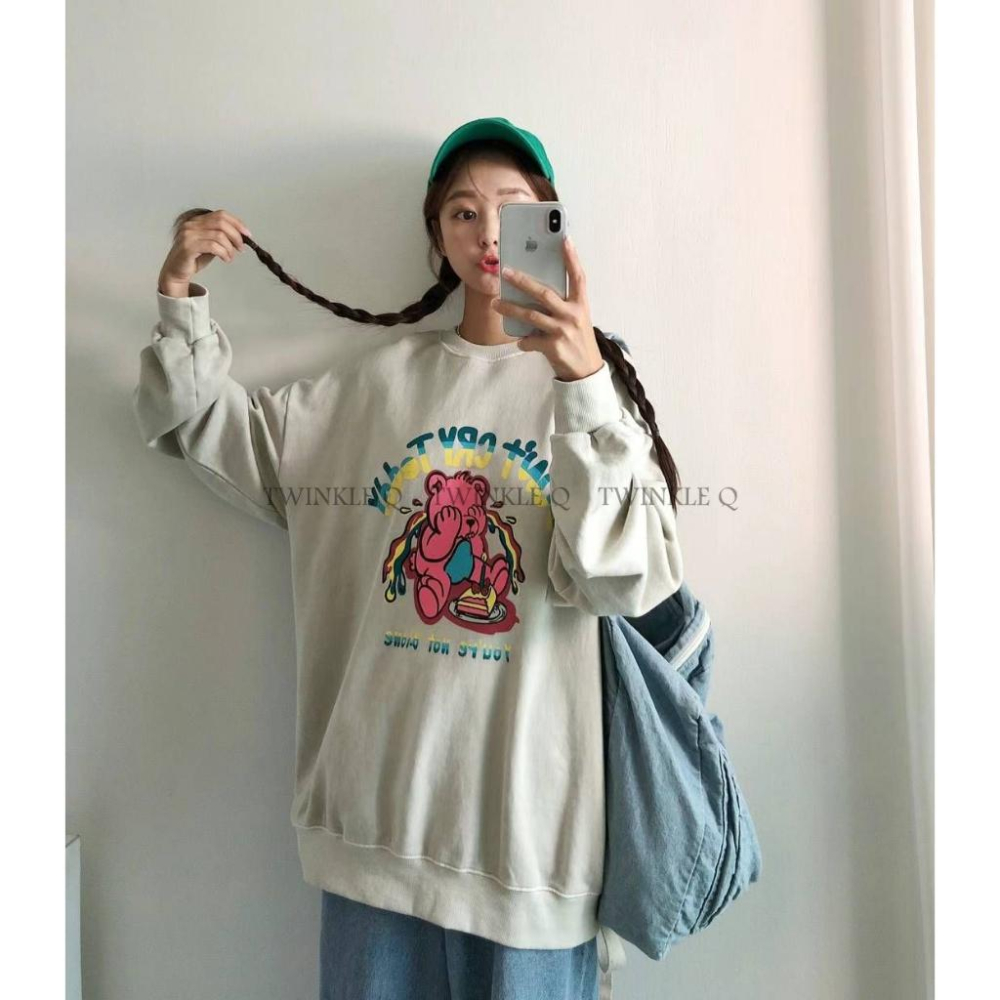 Twinkle Q韓國代購(現貨+預購)✈️東大門🔥南大門正韓 泰迪熊 哭哭 彩虹熊長袖t 休閒上衣 大學t 男女 中性-細節圖4