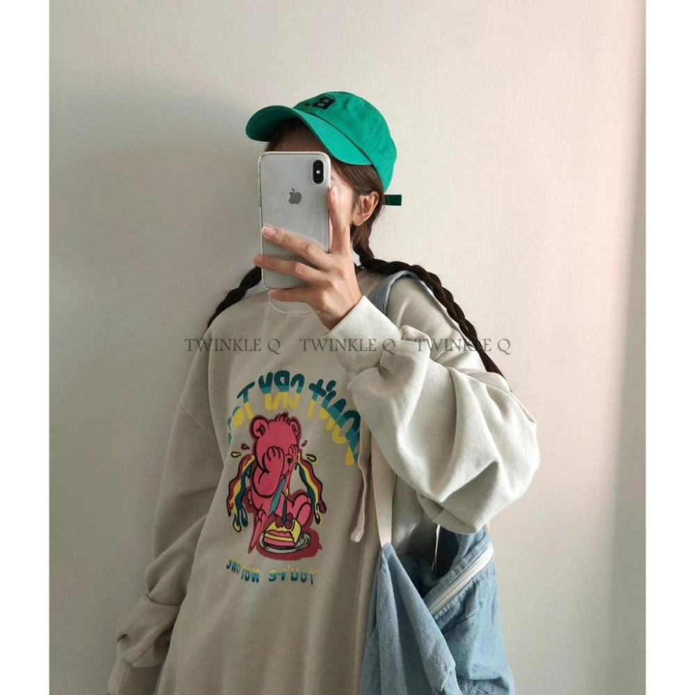 Twinkle Q韓國代購(現貨+預購)✈️東大門🔥南大門正韓 泰迪熊 哭哭 彩虹熊長袖t 休閒上衣 大學t 男女 中性-細節圖5