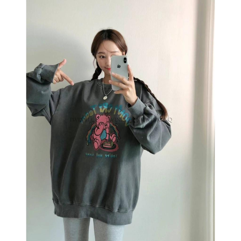 Twinkle Q韓國代購(現貨+預購)✈️東大門🔥南大門正韓 泰迪熊 哭哭 彩虹熊長袖t 休閒上衣 大學t 男女 中性-細節圖7