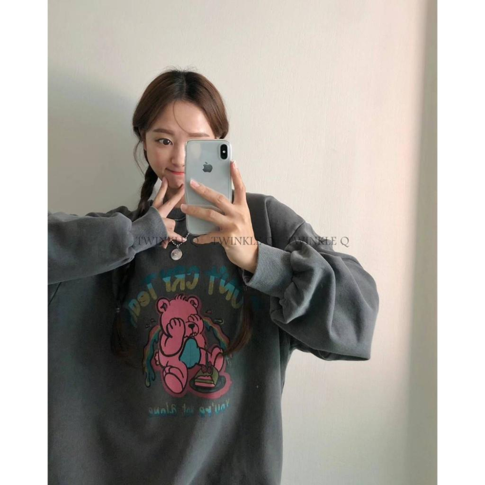 Twinkle Q韓國代購(現貨+預購)✈️東大門🔥南大門正韓 泰迪熊 哭哭 彩虹熊長袖t 休閒上衣 大學t 男女 中性-細節圖8