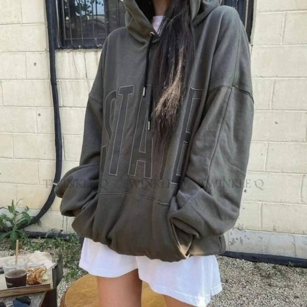 🎀Twinkle Q韓國代購-預購✈️東大門🔥南大門正韓 連帽t恤 大字母 簡約 百搭 連帽上衣 長t 帽t 男女中性-細節圖7