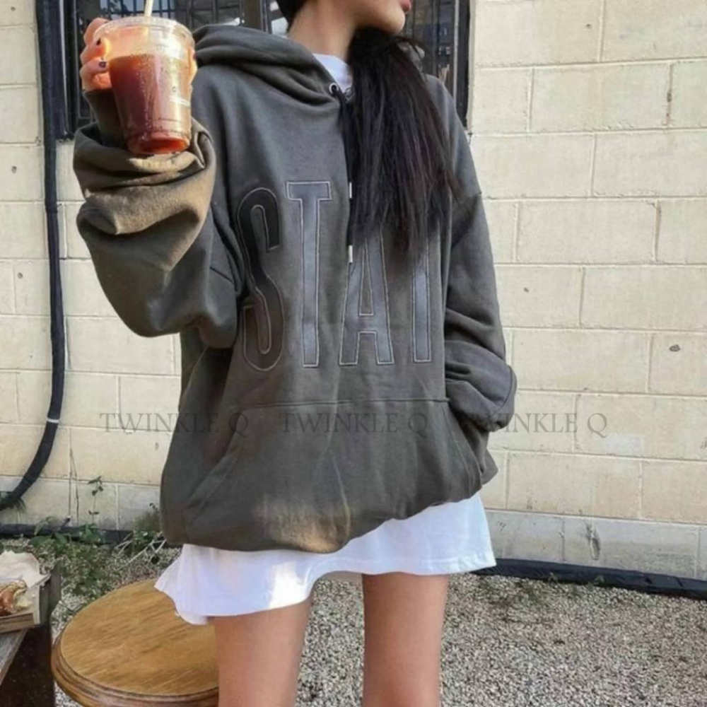 🎀Twinkle Q韓國代購-預購✈️東大門🔥南大門正韓 連帽t恤 大字母 簡約 百搭 連帽上衣 長t 帽t 男女中性-細節圖9