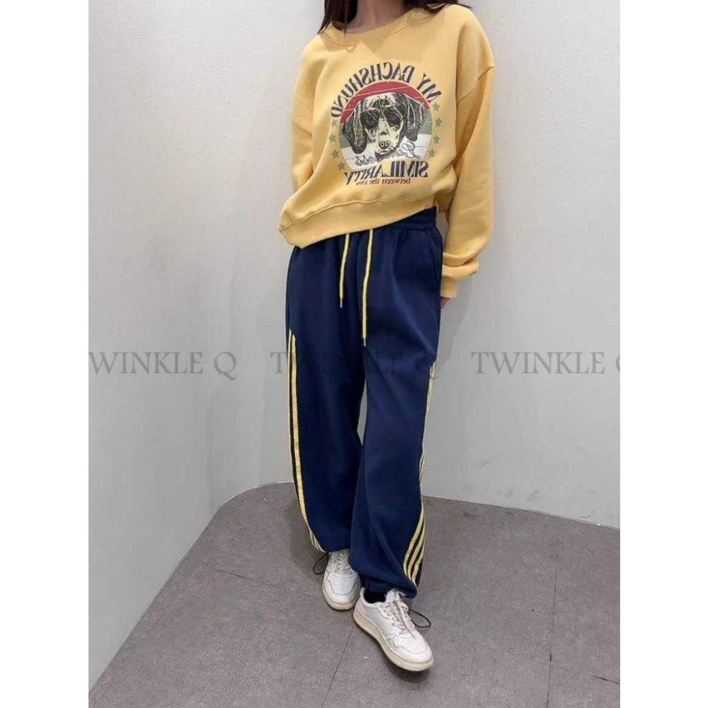 🎀TwinkleQ韓國代購BUY好物-預購✈️正韓🇰🇷 大學t 狗狗 印花 刷毛 休閒上衣 長袖t恤 寬鬆 大學踢-細節圖2