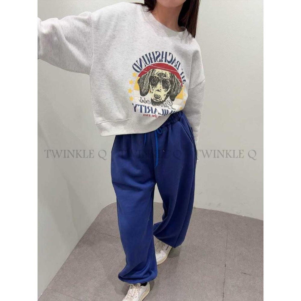🎀TwinkleQ韓國代購BUY好物-預購✈️正韓🇰🇷 大學t 狗狗 印花 刷毛 休閒上衣 長袖t恤 寬鬆 大學踢-細節圖5