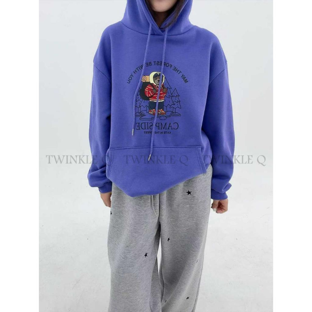 🎀TwinkleQ韓國代購BUY好物-預購✈️正韓🇰🇷 連帽t恤 露營小熊 刷毛 長袖上衣 長袖t恤 口袋 帽t-細節圖2