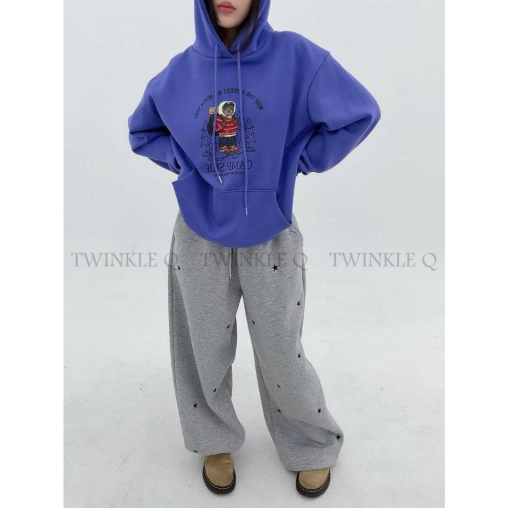🎀TwinkleQ韓國代購BUY好物-預購✈️正韓🇰🇷 連帽t恤 露營小熊 刷毛 長袖上衣 長袖t恤 口袋 帽t-細節圖3