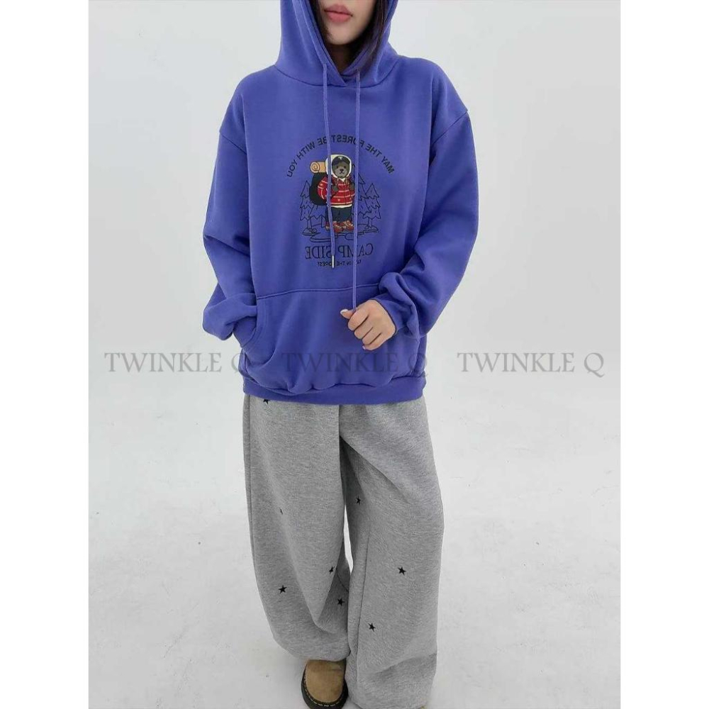 🎀TwinkleQ韓國代購BUY好物-預購✈️正韓🇰🇷 連帽t恤 露營小熊 刷毛 長袖上衣 長袖t恤 口袋 帽t-細節圖4