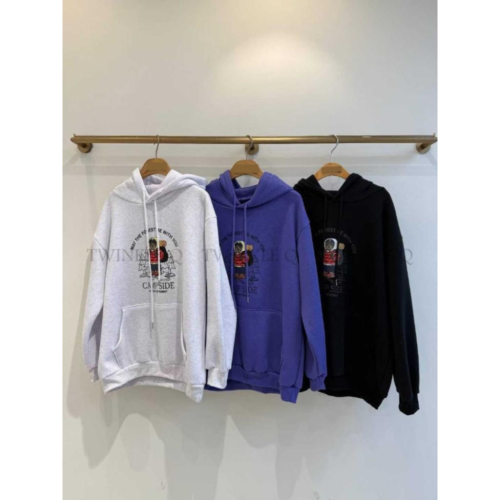 🎀TwinkleQ韓國代購BUY好物-預購✈️正韓🇰🇷 連帽t恤 露營小熊 刷毛 長袖上衣 長袖t恤 口袋 帽t-細節圖8