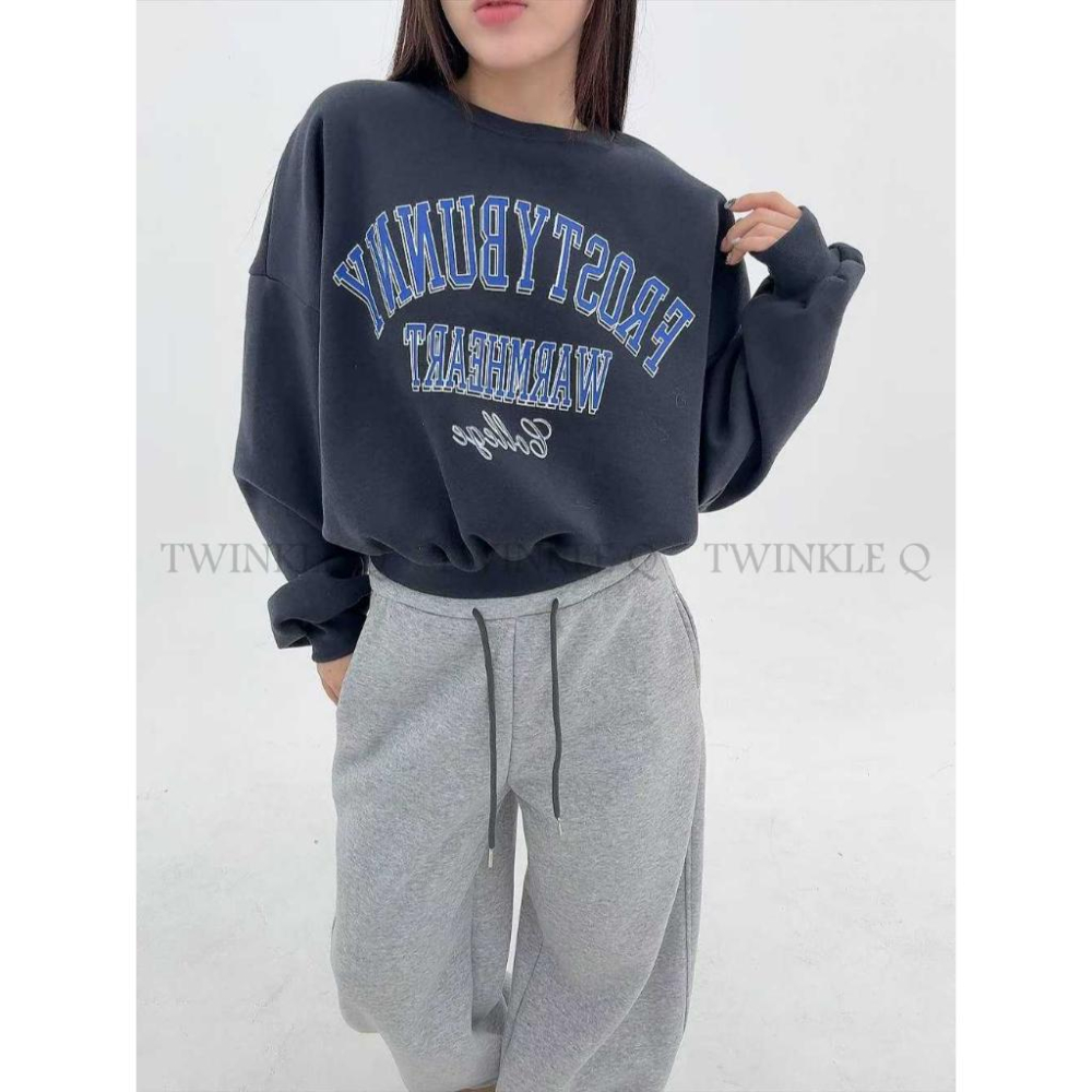 🎀TwinkleQ韓國代購BUY好物-預購✈️正韓🇰🇷 大學t 字母印花 刷毛 寬鬆 保暖 長袖上衣 長t 大學踢-細節圖5