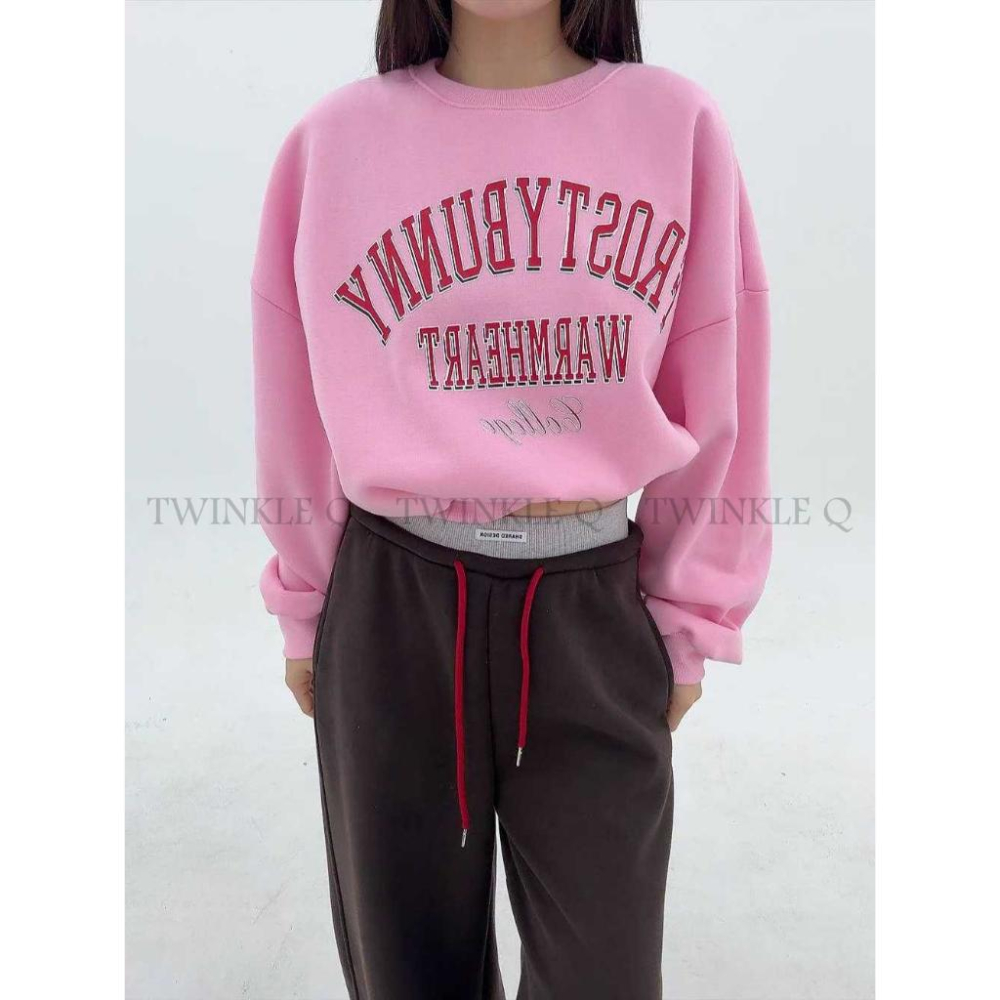 🎀TwinkleQ韓國代購BUY好物-預購✈️正韓🇰🇷 大學t 字母印花 刷毛 寬鬆 保暖 長袖上衣 長t 大學踢-細節圖6