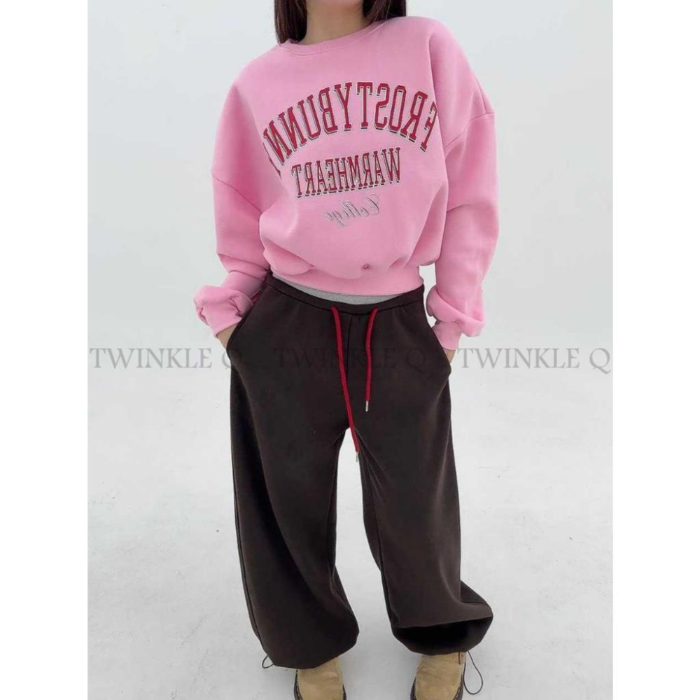 🎀TwinkleQ韓國代購BUY好物-預購✈️正韓🇰🇷 大學t 字母印花 刷毛 寬鬆 保暖 長袖上衣 長t 大學踢-細節圖7