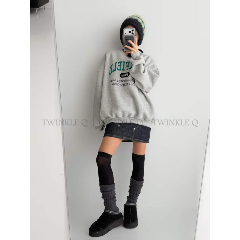 🎀TwinkleQ韓國代購BUY好物-預購✈️正韓🇰🇷 大學t 字母 刺繡 刷毛 長袖上衣 長t 寬鬆t恤 大學踢-細節圖4