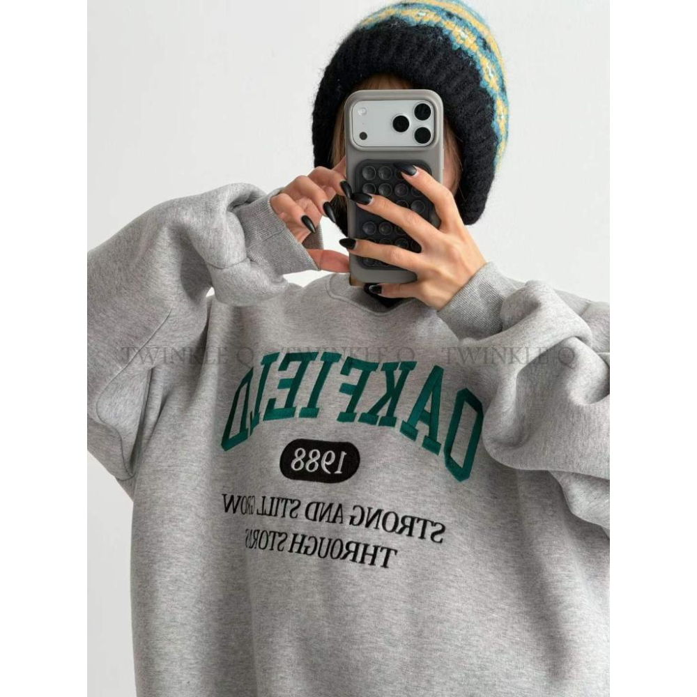 🎀TwinkleQ韓國代購BUY好物-預購✈️正韓🇰🇷 大學t 字母 刺繡 刷毛 長袖上衣 長t 寬鬆t恤 大學踢-細節圖5