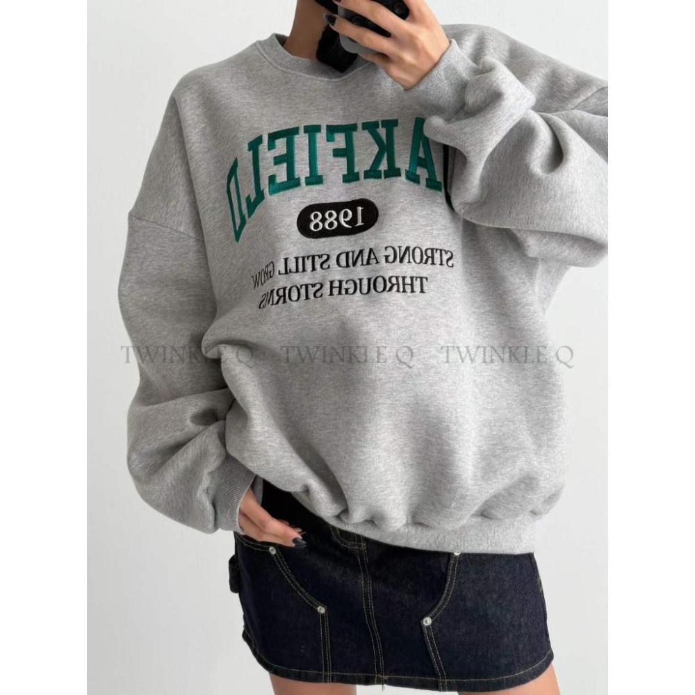 🎀TwinkleQ韓國代購BUY好物-預購✈️正韓🇰🇷 大學t 字母 刺繡 刷毛 長袖上衣 長t 寬鬆t恤 大學踢-細節圖6