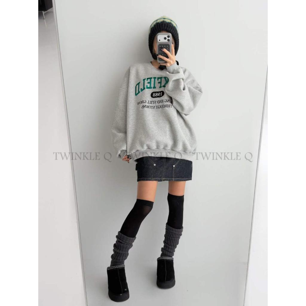 🎀TwinkleQ韓國代購BUY好物-預購✈️正韓🇰🇷 大學t 字母 刺繡 刷毛 長袖上衣 長t 寬鬆t恤 大學踢-細節圖8