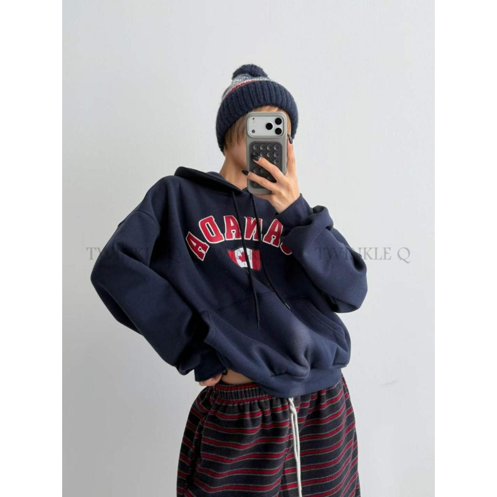 🎀TwinkleQ韓國代購BUY好物-預購✈️正韓🇰🇷 連帽t恤 加拿大 字母 刷毛 寬鬆t恤 連帽上衣 連帽衫 帽t-細節圖5