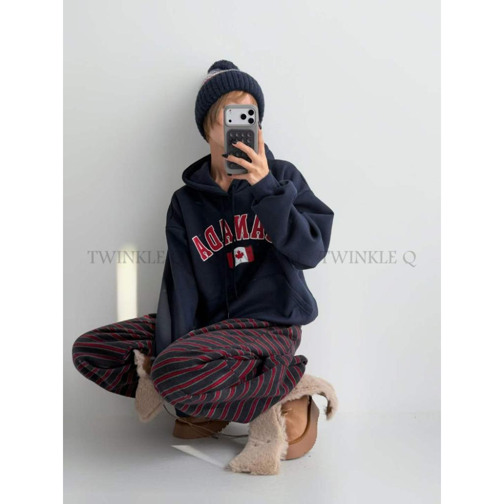 🎀TwinkleQ韓國代購BUY好物-預購✈️正韓🇰🇷 連帽t恤 加拿大 字母 刷毛 寬鬆t恤 連帽上衣 連帽衫 帽t-細節圖7