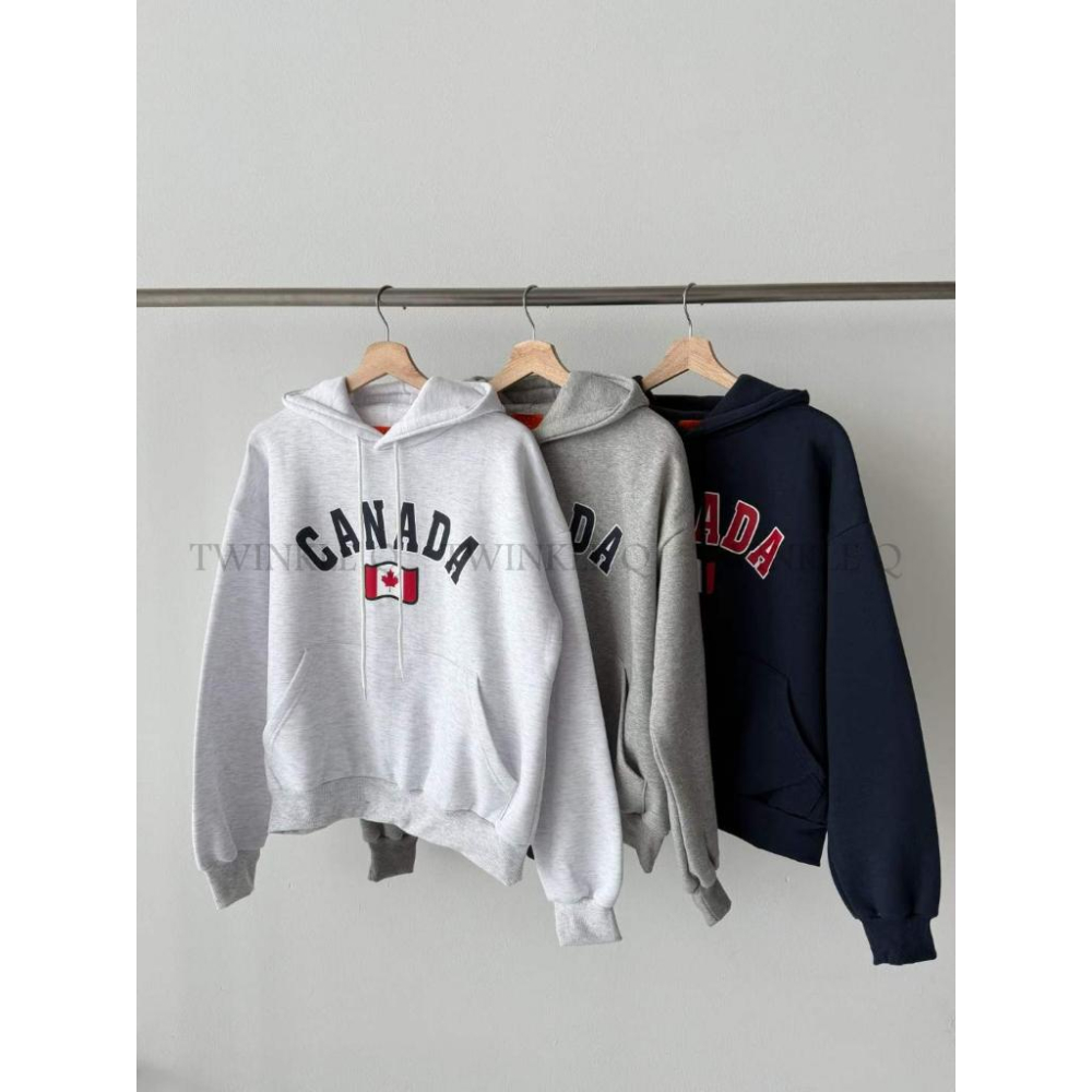 🎀TwinkleQ韓國代購BUY好物-預購✈️正韓🇰🇷 連帽t恤 加拿大 字母 刷毛 寬鬆t恤 連帽上衣 連帽衫 帽t-細節圖8