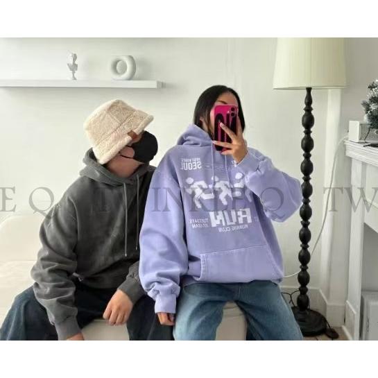 🎀TwinkleQ韓國代購BUY好物-預購✈️正韓🇰🇷 連帽t恤 字母 圖案印花 刷毛 寬鬆上衣 連帽上衣 帽t 中性-細節圖3