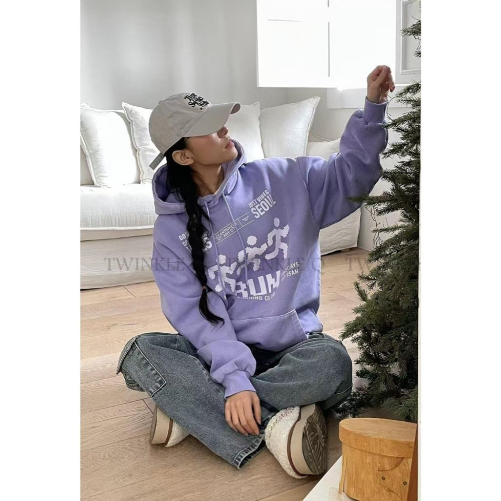🎀TwinkleQ韓國代購BUY好物-預購✈️正韓🇰🇷 連帽t恤 字母 圖案印花 刷毛 寬鬆上衣 連帽上衣 帽t 中性-細節圖4