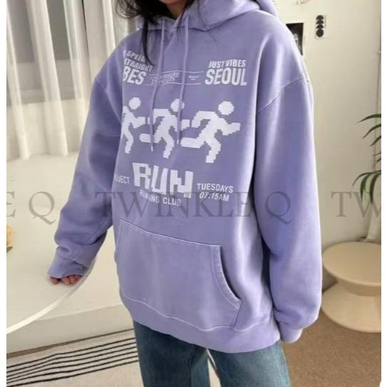 🎀TwinkleQ韓國代購BUY好物-預購✈️正韓🇰🇷 連帽t恤 字母 圖案印花 刷毛 寬鬆上衣 連帽上衣 帽t 中性-細節圖5