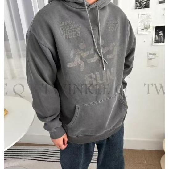 🎀TwinkleQ韓國代購BUY好物-預購✈️正韓🇰🇷 連帽t恤 字母 圖案印花 刷毛 寬鬆上衣 連帽上衣 帽t 中性-細節圖6