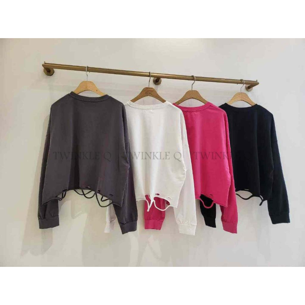 🎀TwinkleQ韓國代購BUY好物-預購✈️正韓🇰🇷 長袖上衣 拉布布 圖案 字母印花 割破 寬鬆 長袖t恤 長t-細節圖9